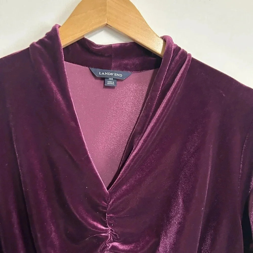 Lands' End  Women’s 14W Purple Velvet Ruched V Neck‎ Top Whimsigoth Witchy - Picture 5 of 13